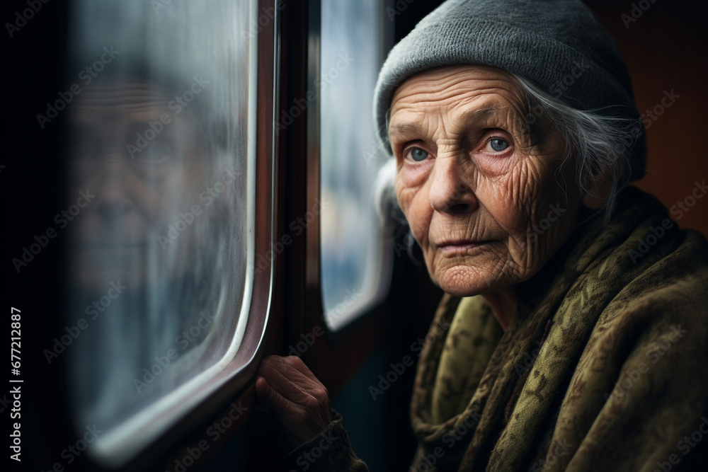 Sad old lonely elderly woman looking through the window. High quality photo Sad old lonely elderly woman looking through the window. High quality photo