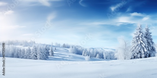 Winter background of snow and frost with free space for your decoration, Beautiful winter panorama, generative ai © OP38Studio