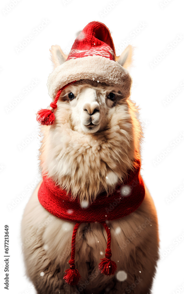 Cute smile alpaca wearing red santa hat
Cute smile alpaca wearing red santa hat