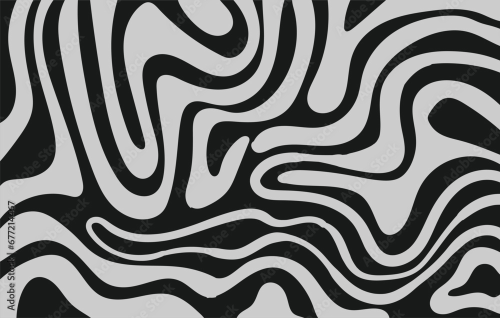 Wavy bold curved lines and squiggles ornament. brush strokes vector seamless pattern. Black and white wallpaper.