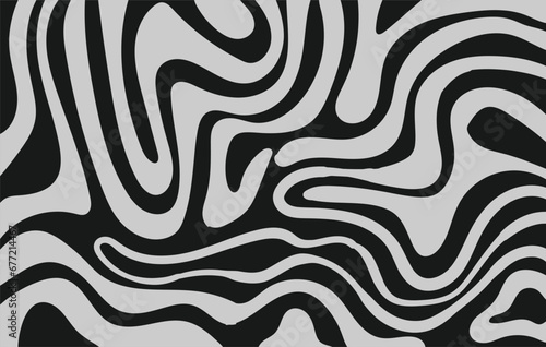 Wavy bold curved lines and squiggles ornament. brush strokes vector seamless pattern. Black and white wallpaper.