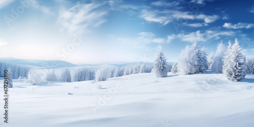 Winter background of snow and frost with free space for your decoration, Beautiful winter panorama, generative ai