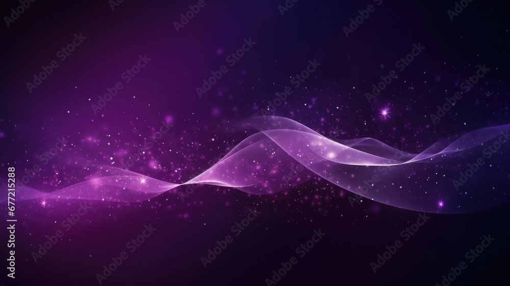 Digital purple particles wave and light abstract background with shining dots stars 