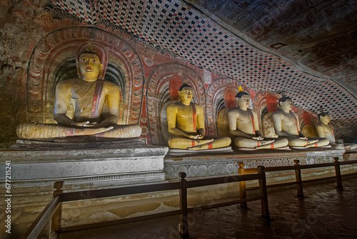 5th Century Dambulla Cave Temple Statues In Dambulla, Sri Lanka. Dambulla Cave Temple Is The Largest And Best Preserved Cave Temple Complex In Sri Lanka