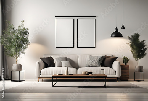 blank white  Modern Furniture Mockup on Canvas on Wall