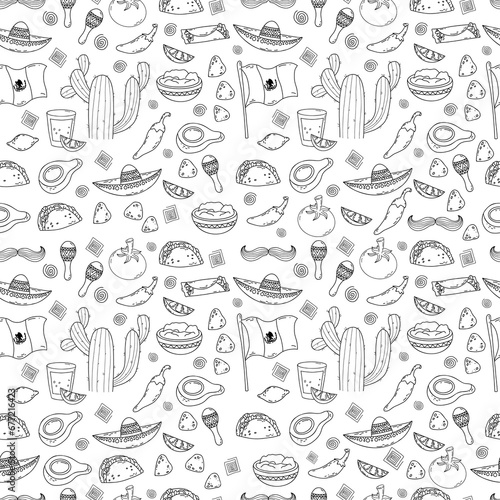Mexican seamless pattern in doodle style