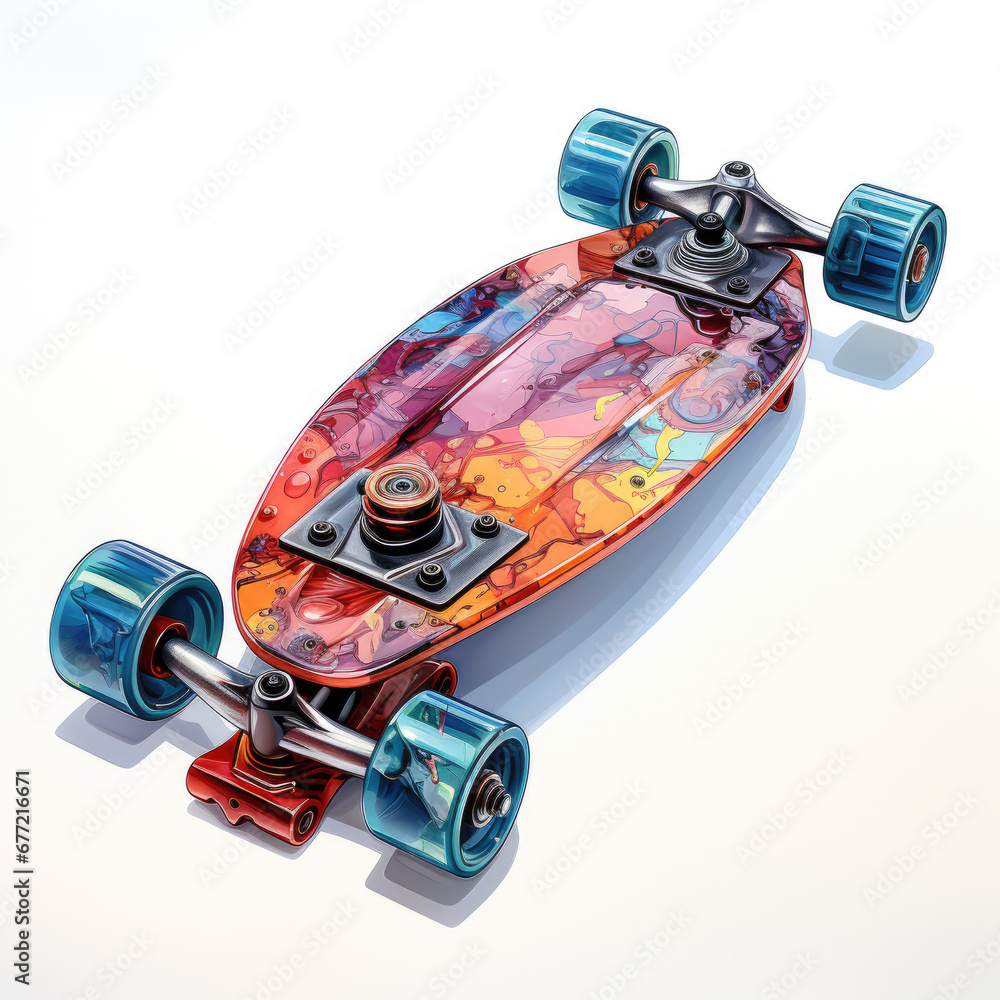 watercolor Skateboard electric clipart, Generative Ai