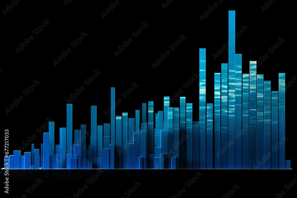 upward bar chart graph in blue color showing growth and success of product and business 