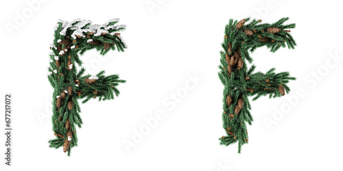 Christmas letter F. Christmas typography. Christmas font or type  holiday typeface  and alphabet on a transparent background. 3D Rendering.