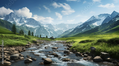 Swiss mountains with small stream photo