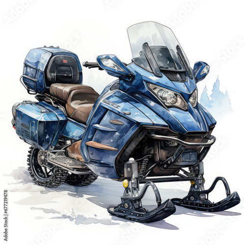 watercolor Snowmobile clipart, Generative Ai