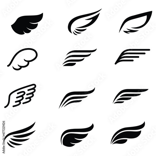  set of silhouettes of wings, Frame wings vector set, angle wing set 