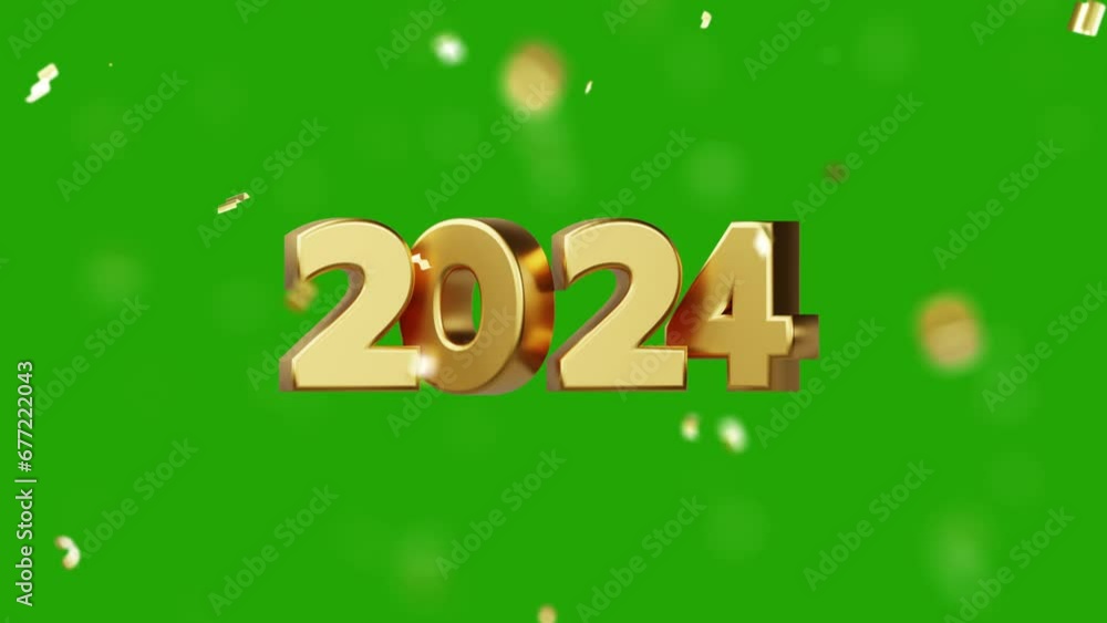 Happy new year 2024 gold confetti party glitter shimmer lights falling celebration event concept on green screen Background. Happy new year 2024 gold confetti party glitter shimmer lights falling celebration event concept on green screen Background.