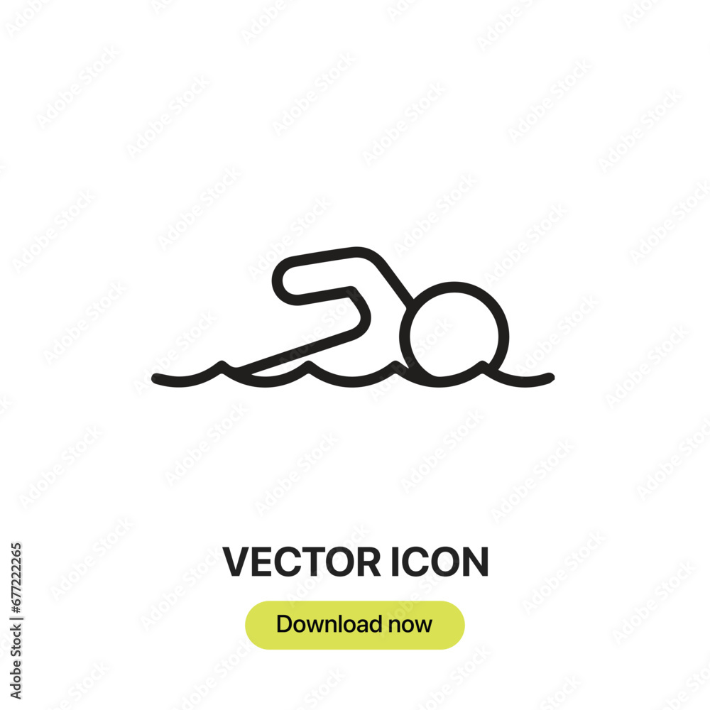 Man Swimming icon vector. Linear-style sign for mobile concept and web design. Man Swimming symbol illustration. Pixel vector graphics - Vector.