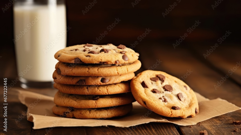 Homemade chocolate chip cookies with milk Homemade chocolate chip cookies with milk