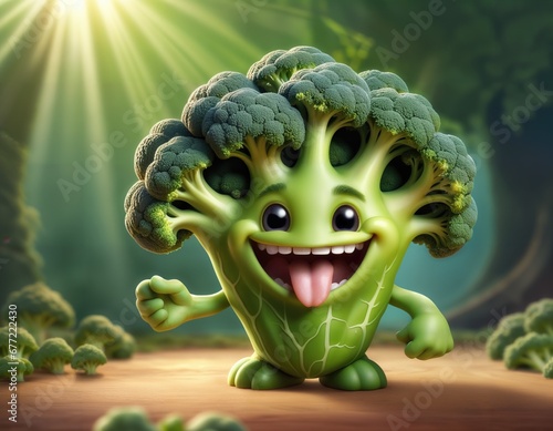 cartoon character shaped like a joyful broccoli