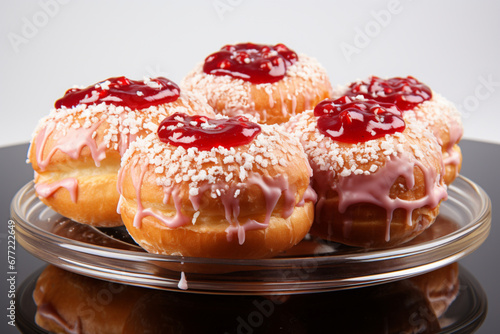 Sugar-glazed donuts and strawberries