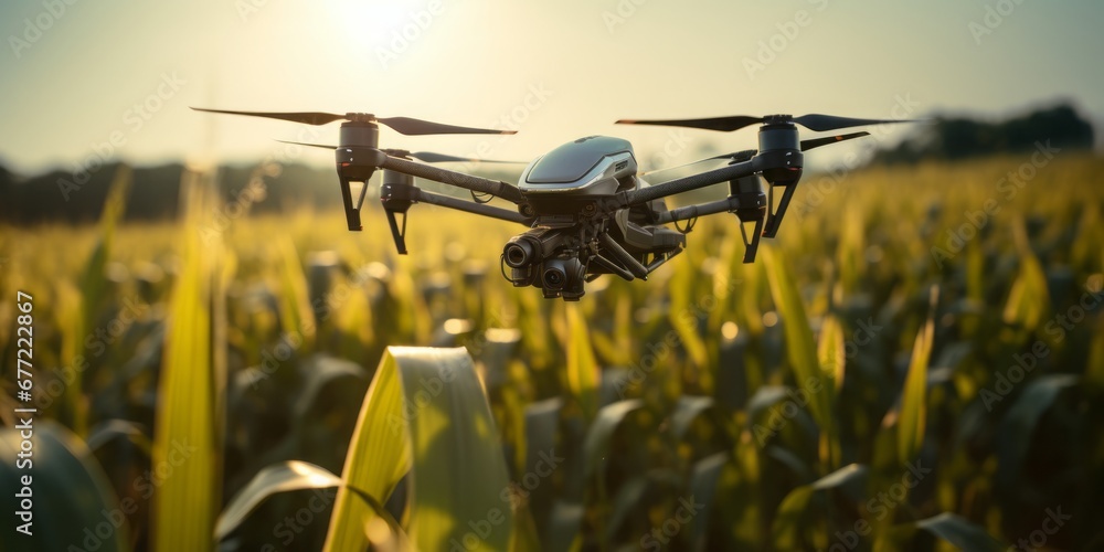 Witness the Precision of Digital Farming as a Drone Soars Over a Cornfield, Embracing Innovation and Modern Techniques in Crop Monitoring and Farm Management Witness the Precision of Digital Farming as a Drone Soars Over a Cornfield, Embracing Innovation and Modern Techniques in Crop Monitoring and Farm Management