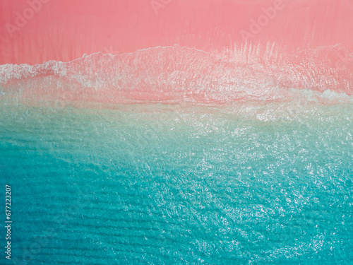 Amazing pink beach with blue crystal ocean. Komodo islands