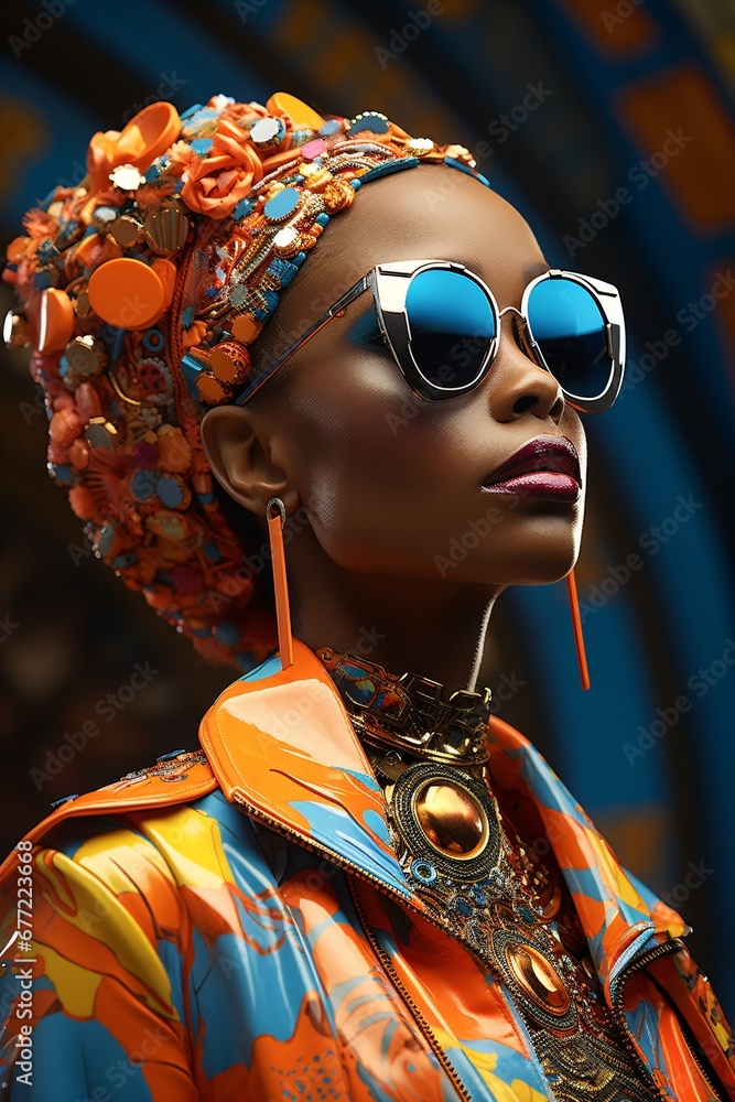 Obraz premium modern dressed black woman with cool sunglasses and a turban