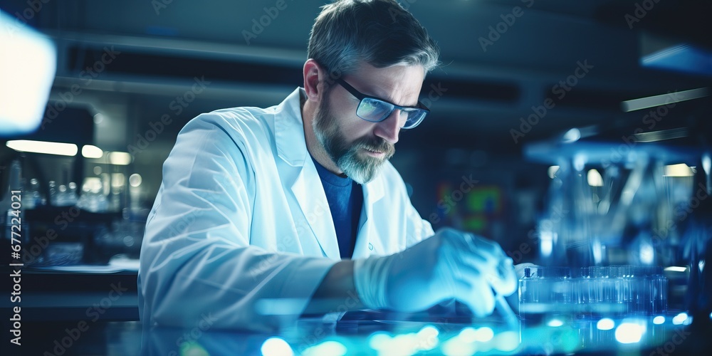 Male scientist working in the laboratory. Science, chemistry and technology. Male scientist working in the laboratory. Science, chemistry and technology.