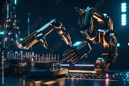 An AI-powered robotic arm assembling intricate computer components with precision and accuracy.