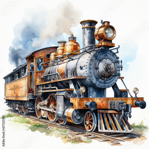 watercolor Train clipart, Generative Ai