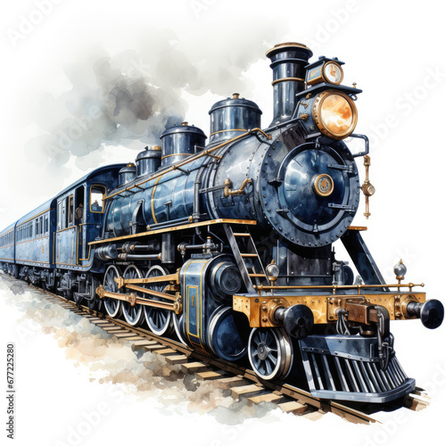 watercolor Train clipart, Generative Ai