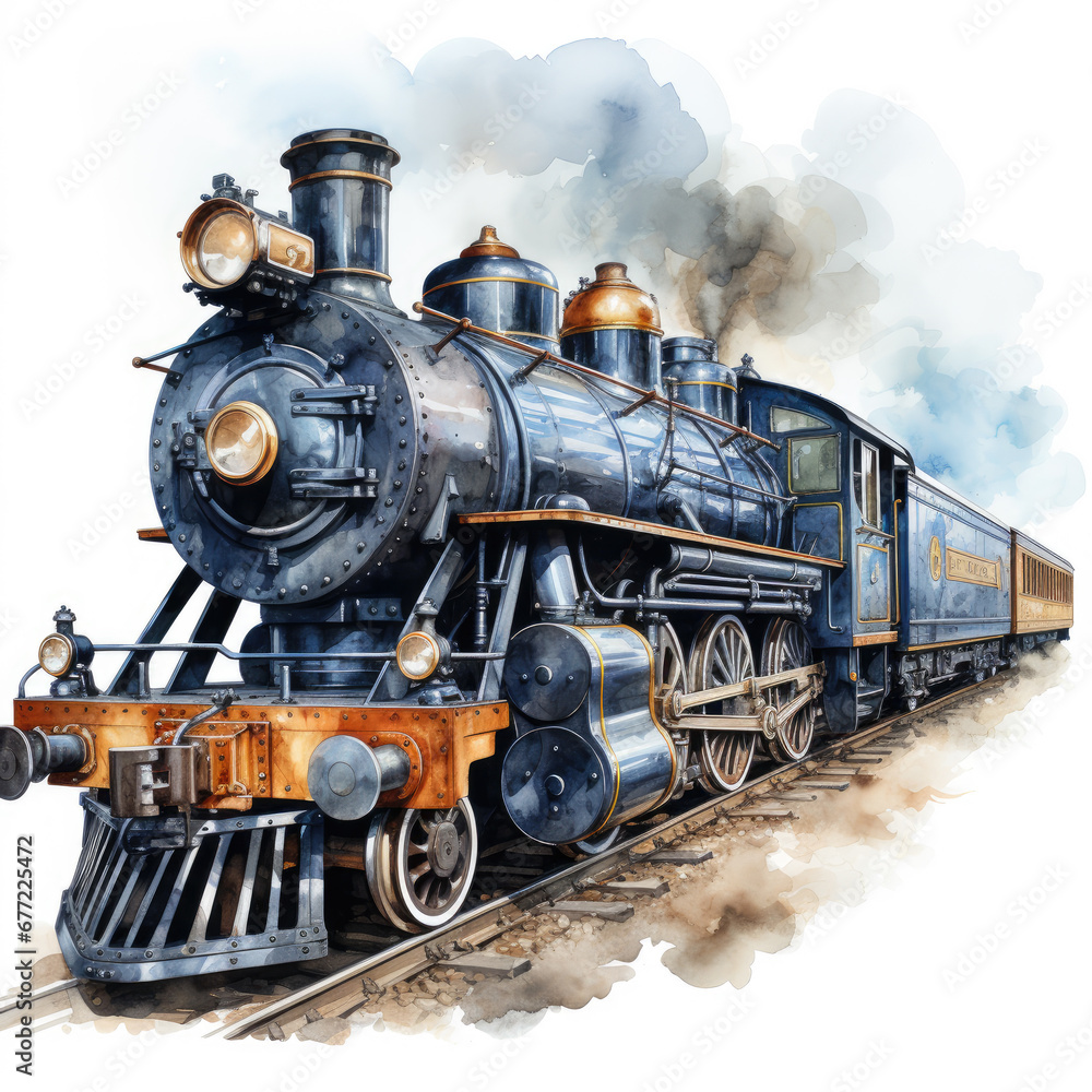 Obraz premium watercolor Train clipart, Generative Ai