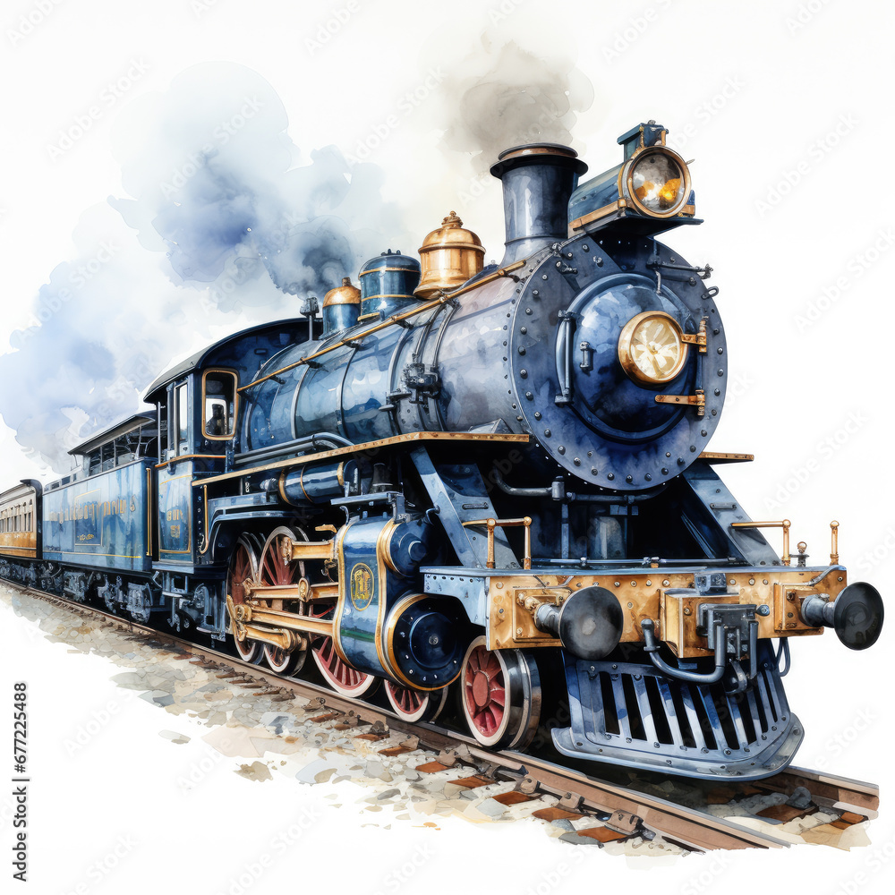 Fototapeta premium watercolor Train clipart, Generative Ai