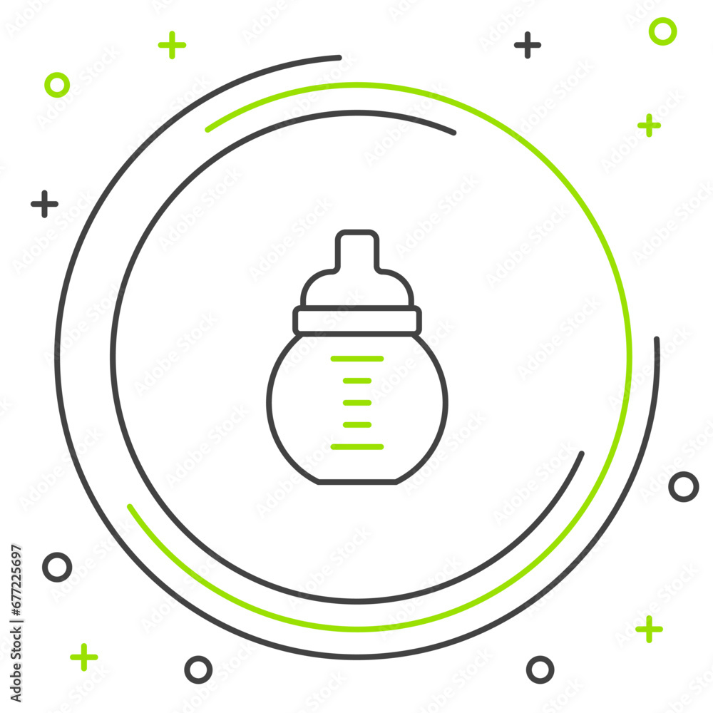 Line Baby milk in a bottle icon isolated on white background. Feeding bottle icon. Colorful outline concept. Vector Line Baby milk in a bottle icon isolated on white background. Feeding bottle icon. Colorful outline concept. Vector