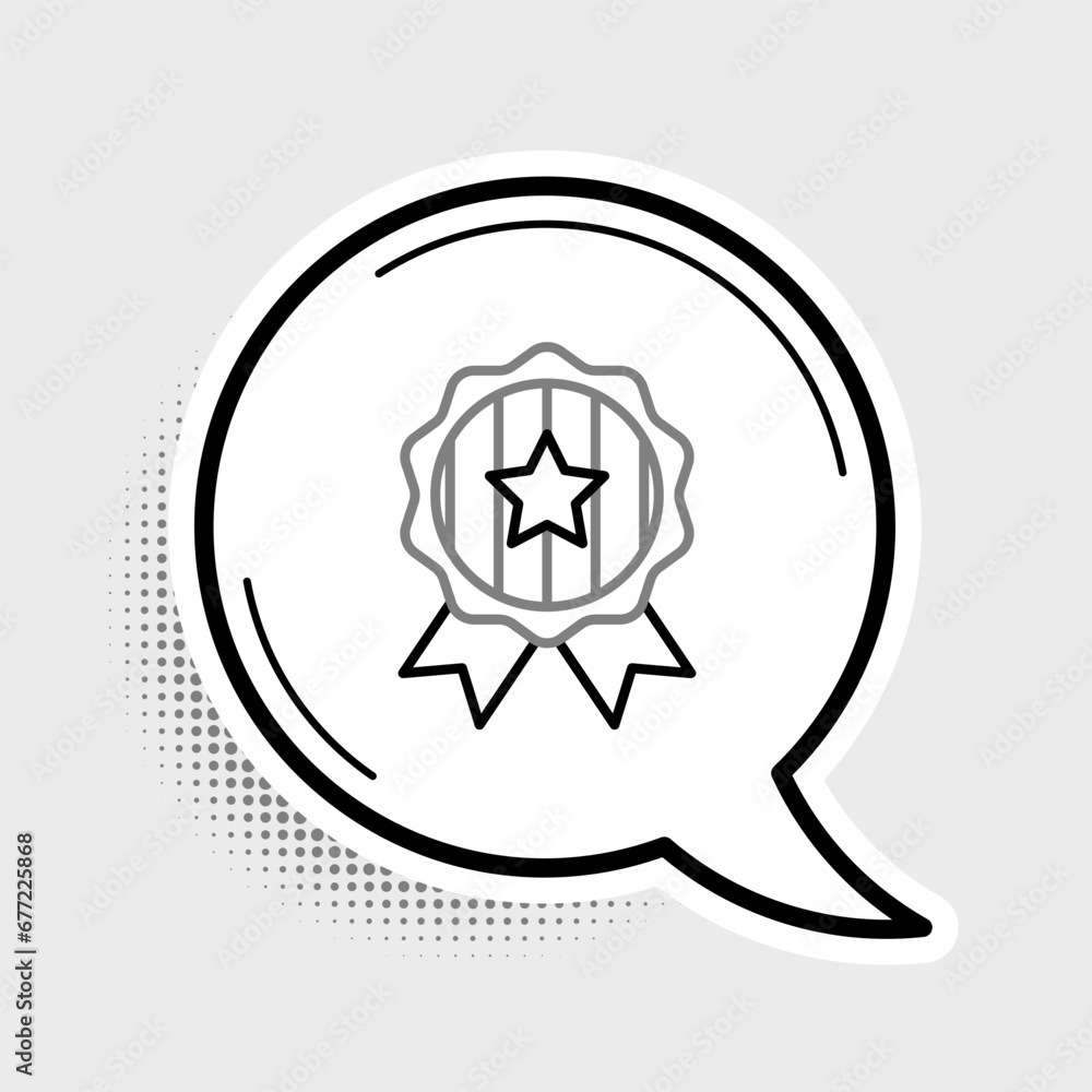 Line Medal with star icon isolated on grey background. Winner achievement sign. Award medal. Colorful outline concept. Vector