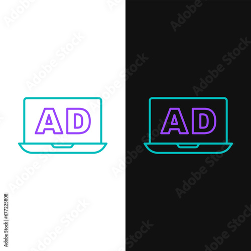Free Download Line Advertising icon isolated on white and black background. Concept of marketing and promotion process. Responsive ads. Social media advertising. Colorful outline concept. Vector - GFXLoad