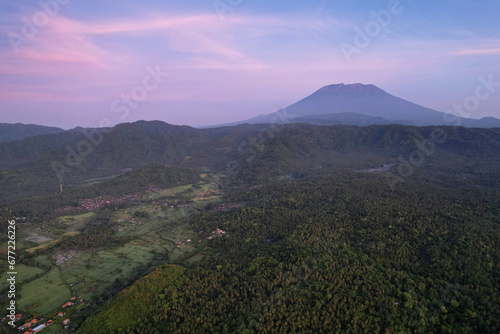 Fototapeta Naklejka Na Ścianę i Meble -  Aerial view of Mount Agung at sunrise. Bali, Indonesia.
