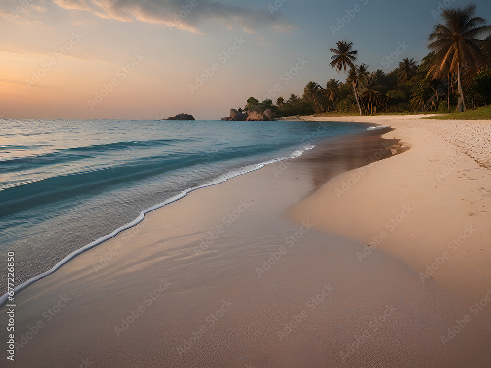 Sunset on the beach, evening beach, calming and beautiful, best spot to relax. AI Generated 