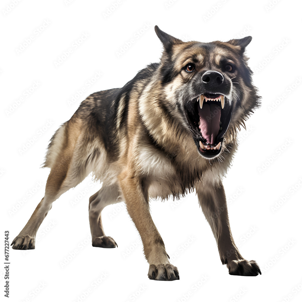 Ferocious mad dog on transparent background PNG. Dog epidemic concept.
