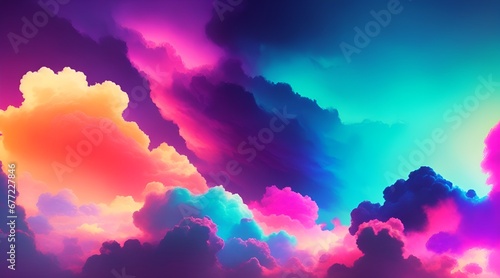 Colorful smoke clouds in neon light swirling on empty scene dark background © Logo