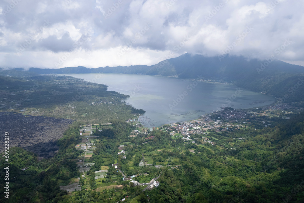Aerial view of Lake Batur. Bali, Indonesia.
