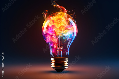 Colorful paint and colors explode from creative light bulb, representing a new idea and brainstorming concept,