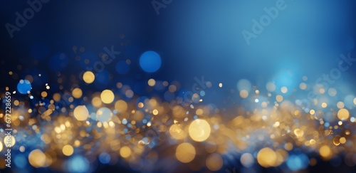 Blue and gold Abstract background and bokeh on New Year's Eve, Happy New Year, festive banner, 