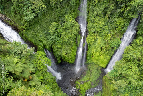Aerial view of Fiji Waterfall Lemukih. Bali, Indonesia.