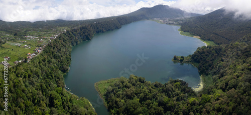 Aerial view of Buyan Lake on sunny day. Bali, Indonesia. photo