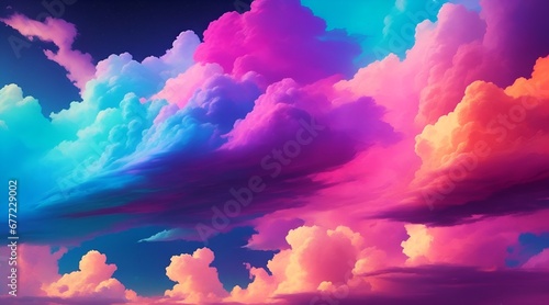 Abstract fantasy background of colorful neon clouds. Colorful smoke clouds in neon light swirling on empty scene dark background