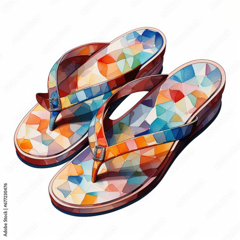 watercolor Wedge slipper clipart, Generative Ai watercolor Wedge slipper clipart, Generative Ai