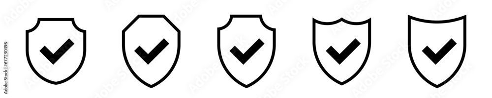 Icon shield line check mark. Protection secure tick vector sign. Security and privacy symbol. Icon shield line check mark. Protection secure tick vector sign. Security and privacy symbol.