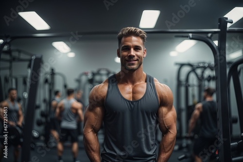 Sports  fitness  healthy active lifestyle concepts. A handsome male coach on the background of a sports gym