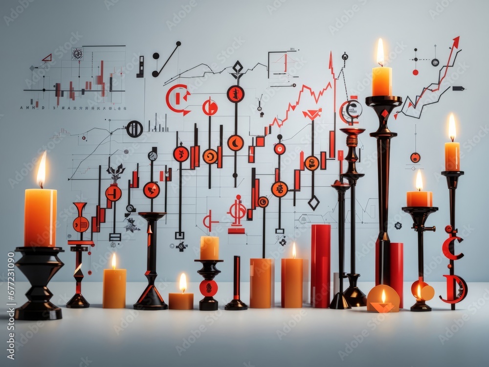 Crypto market trading ups and down concept with candels Crypto market trading ups and down concept with candels