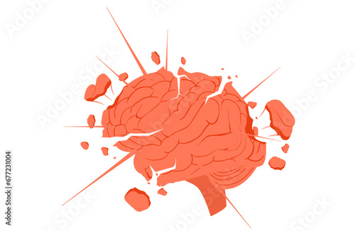 Exploding brain. Brainstorming and creative ideas with emotional stress and burnout vector emotions