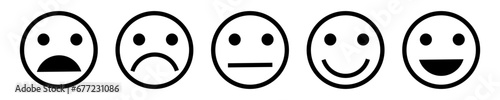 Line face icon feedback customer satisfaction scale. Emoji happy and sad faces rating.