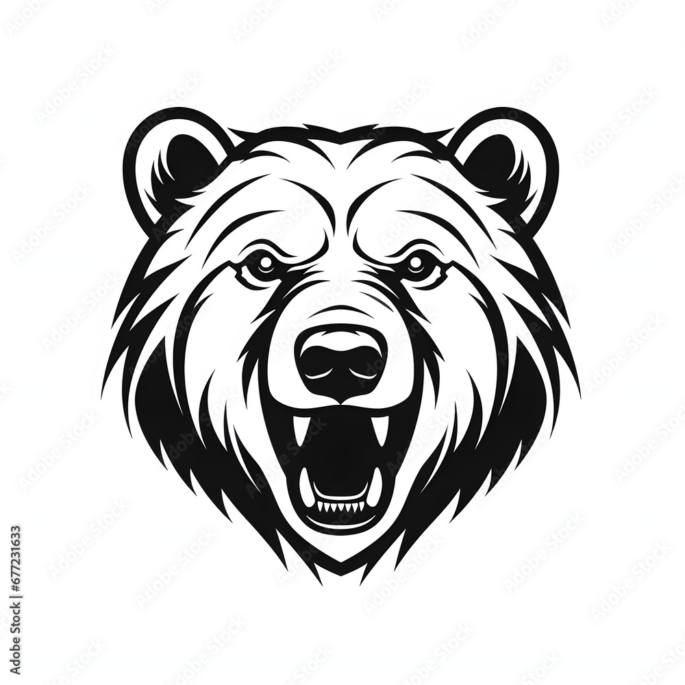 the muzzle of a bear on a white background. logo, print, colorful linear icon. a brown bear with an open mouth. the muzzle of a bear on a white background. logo, print, colorful linear icon. a brown bear with an open mouth.